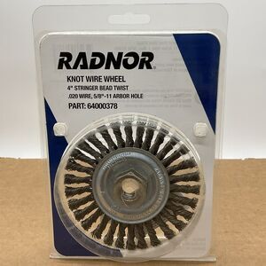 4" Radnor 64000378 Knot Wire Wheel Twist Brush .020 Wire, 5/8" -11" Arbor Hole